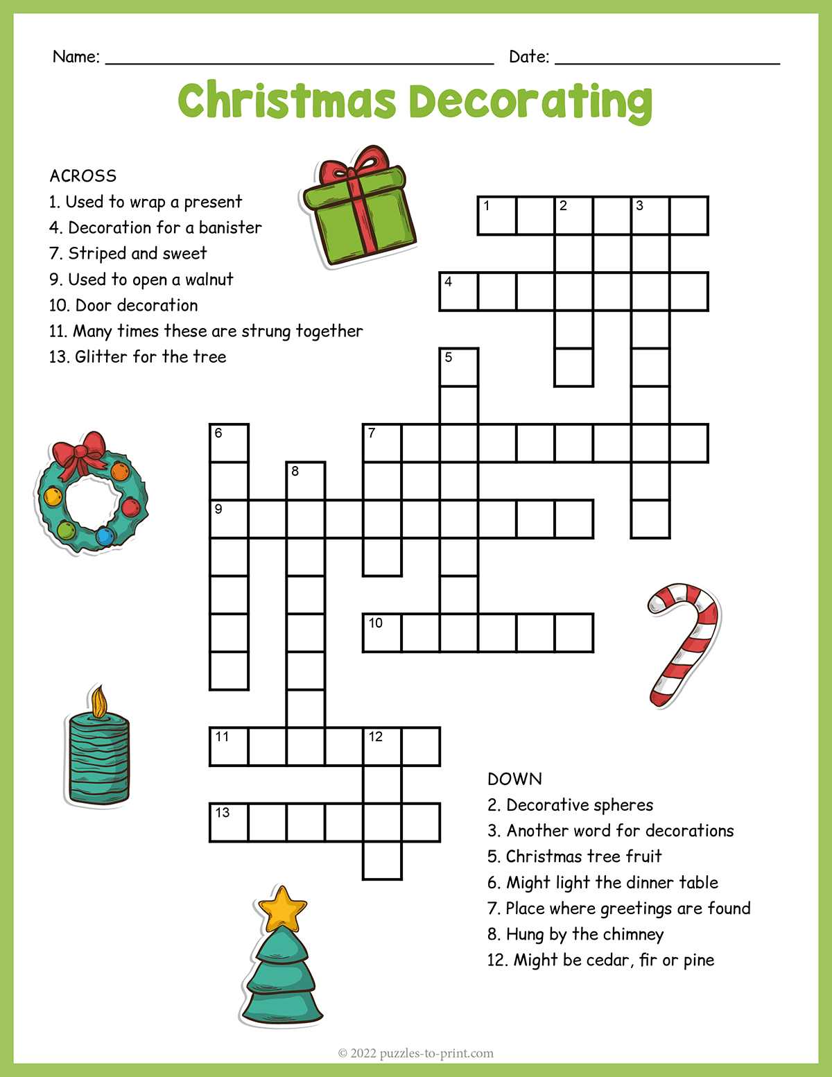 Christmas Decorations Crossword regarding Christmas Decorating Crossword Puzzle