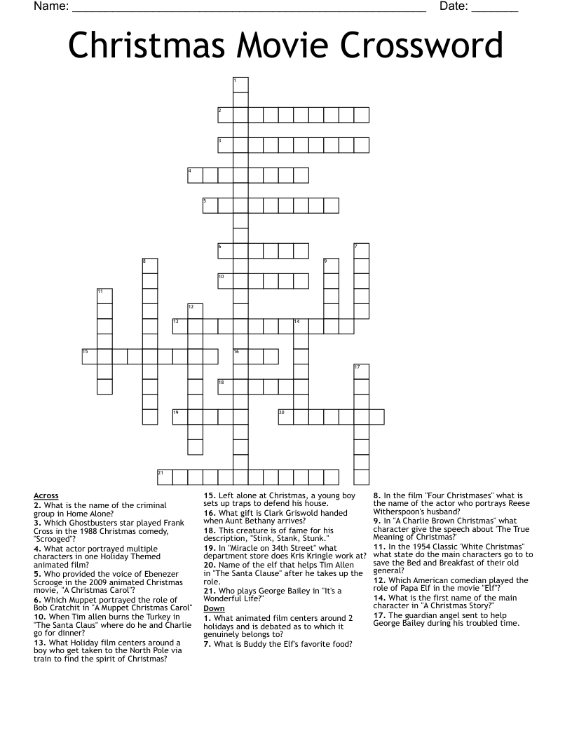Christmas Movie Crossword - Wordmint with regard to Kringle at Christmas Crossword
