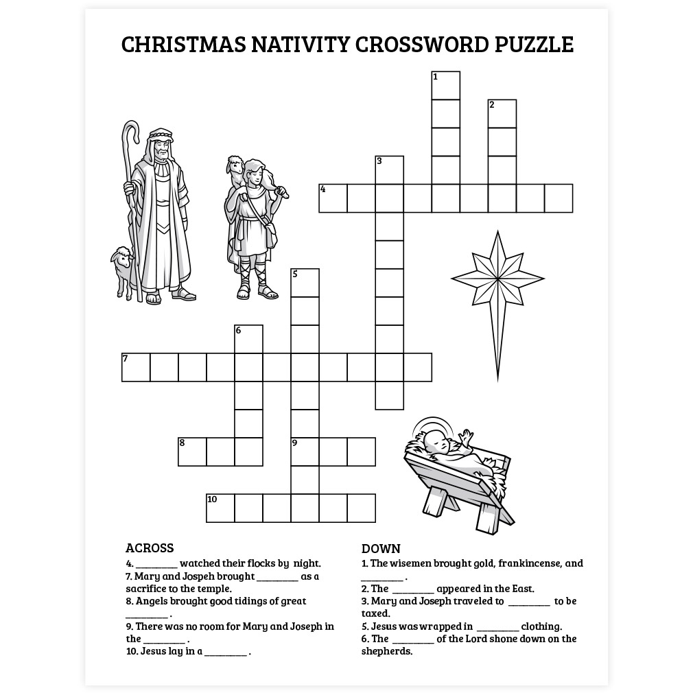 Christmas Nativity Crossword Puzzle - Printable inside Catholic Christmas Crossword Puzzle to Print