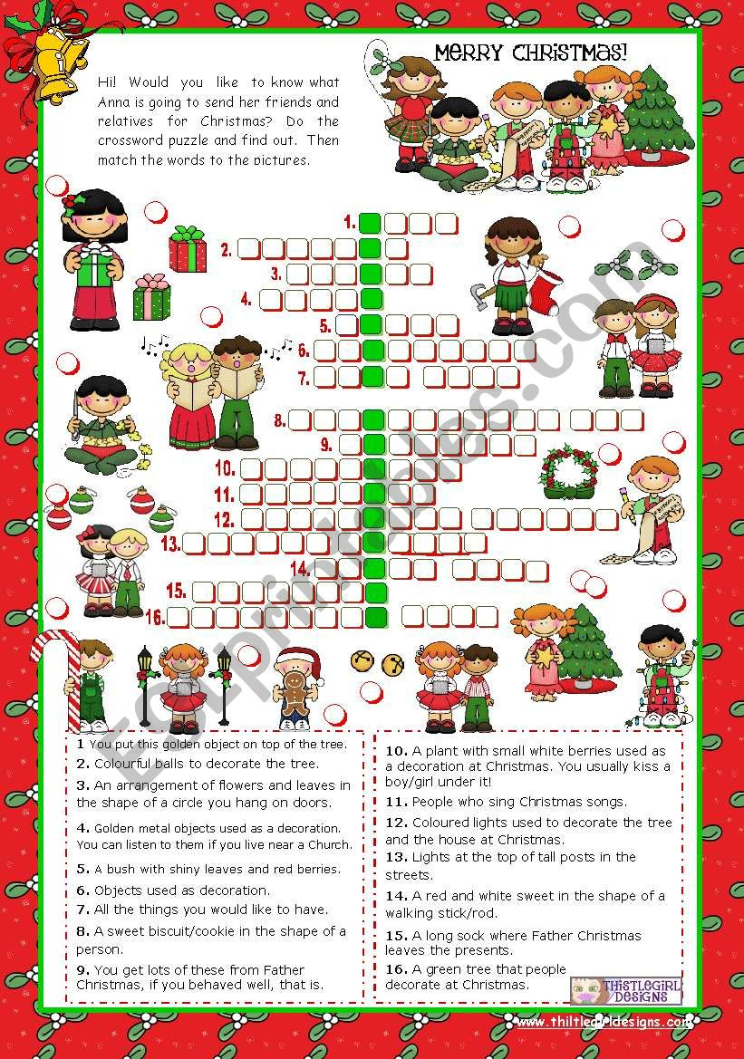Christmas Set (3) - Crossword Puzzle - Esl Worksheetmena22 regarding Listen To Christmas Carols Crossword