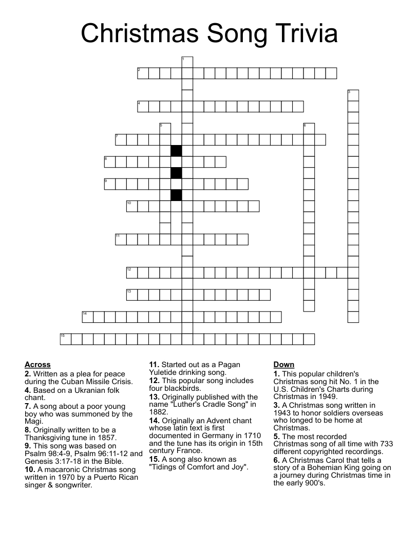 christmas song trivia crossword wordmint intended for popular christmas song crossword Christmas Song Trivia Crossword - Wordmint intended for Popular Christmas Song Crossword