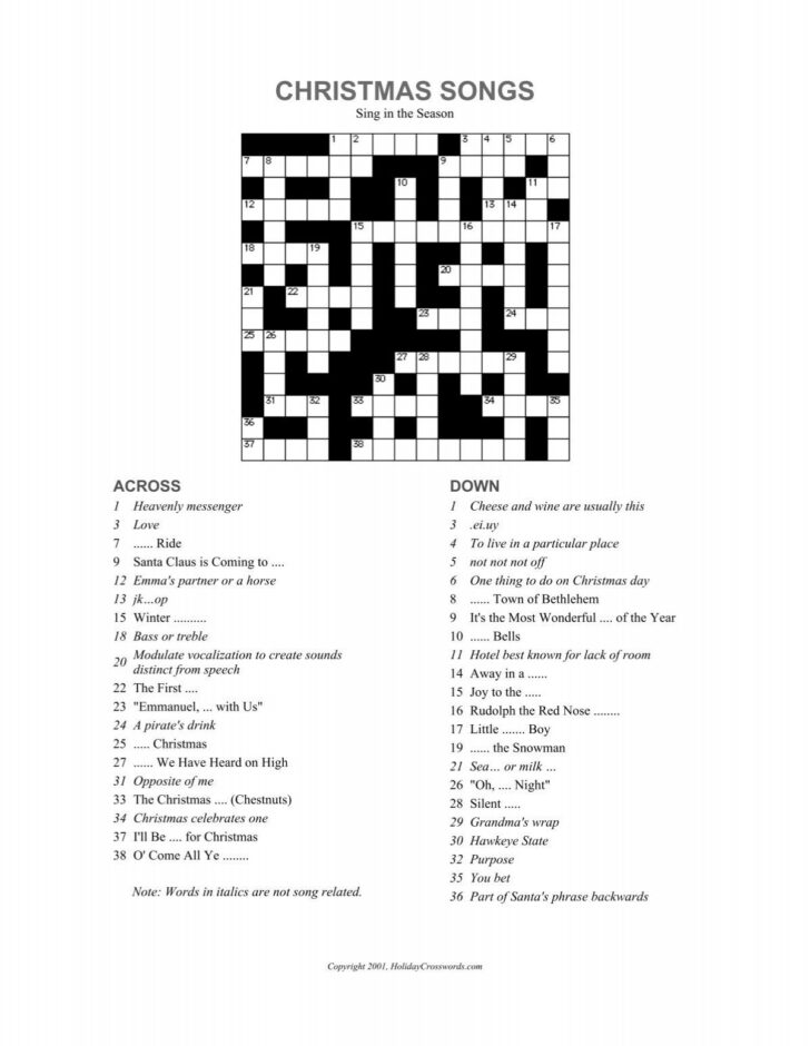 Christmas Song Crossword Puzzle