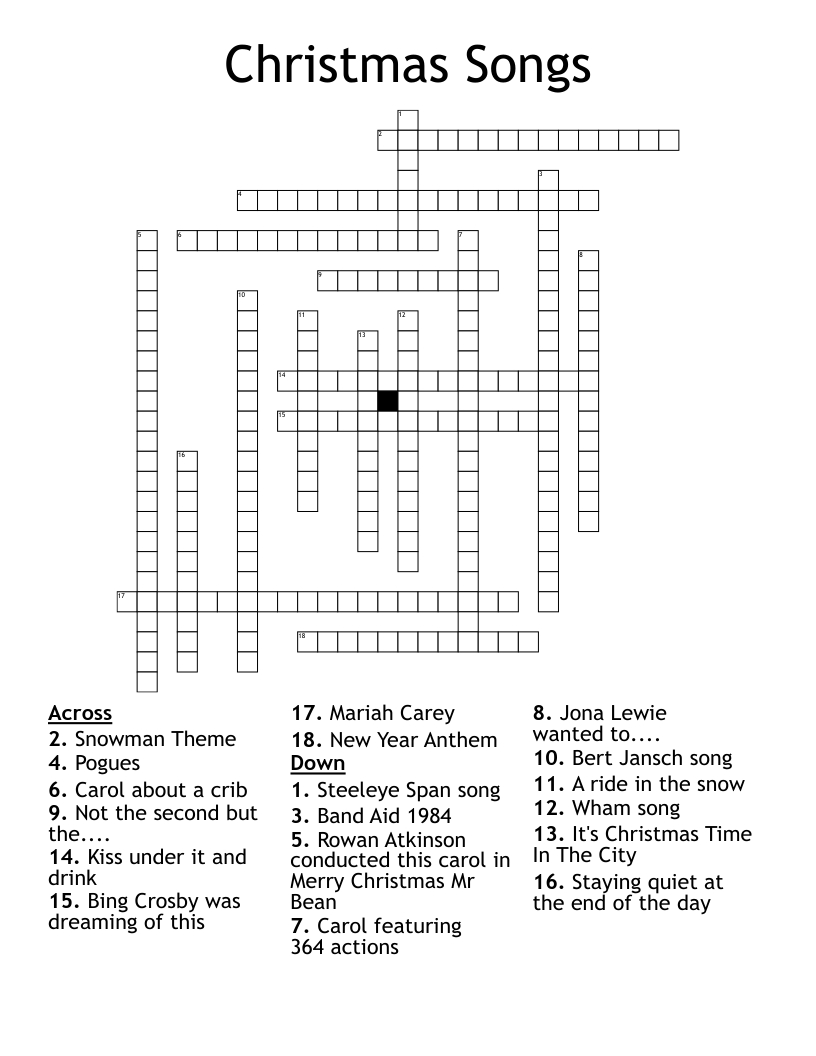 Christmas Songs Crossword - Wordmint intended for Popular Christmas Song Crossword Clue