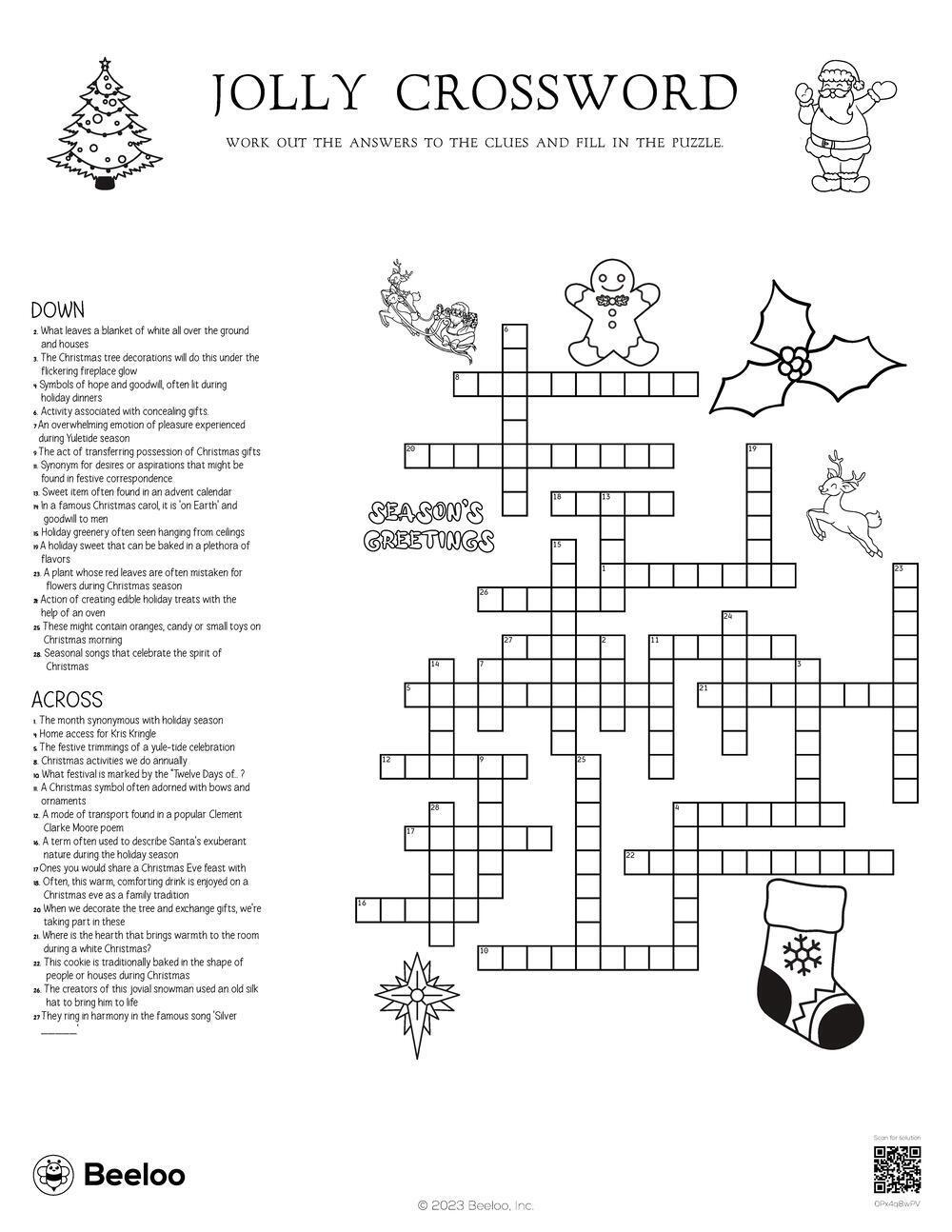 Christmas-Themed Crossword Puzzles • Beeloo Printable Crafts And inside He&amp;#039;S Up Each Christmas Crossword Clue