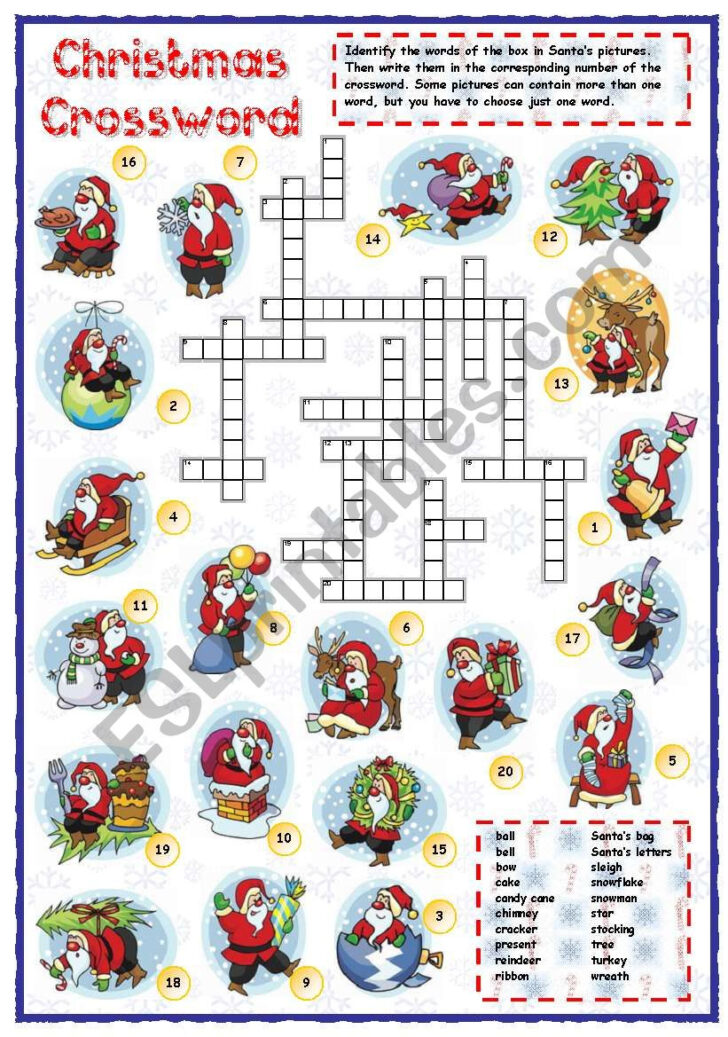 Christmas Crossword Puzzle Esl