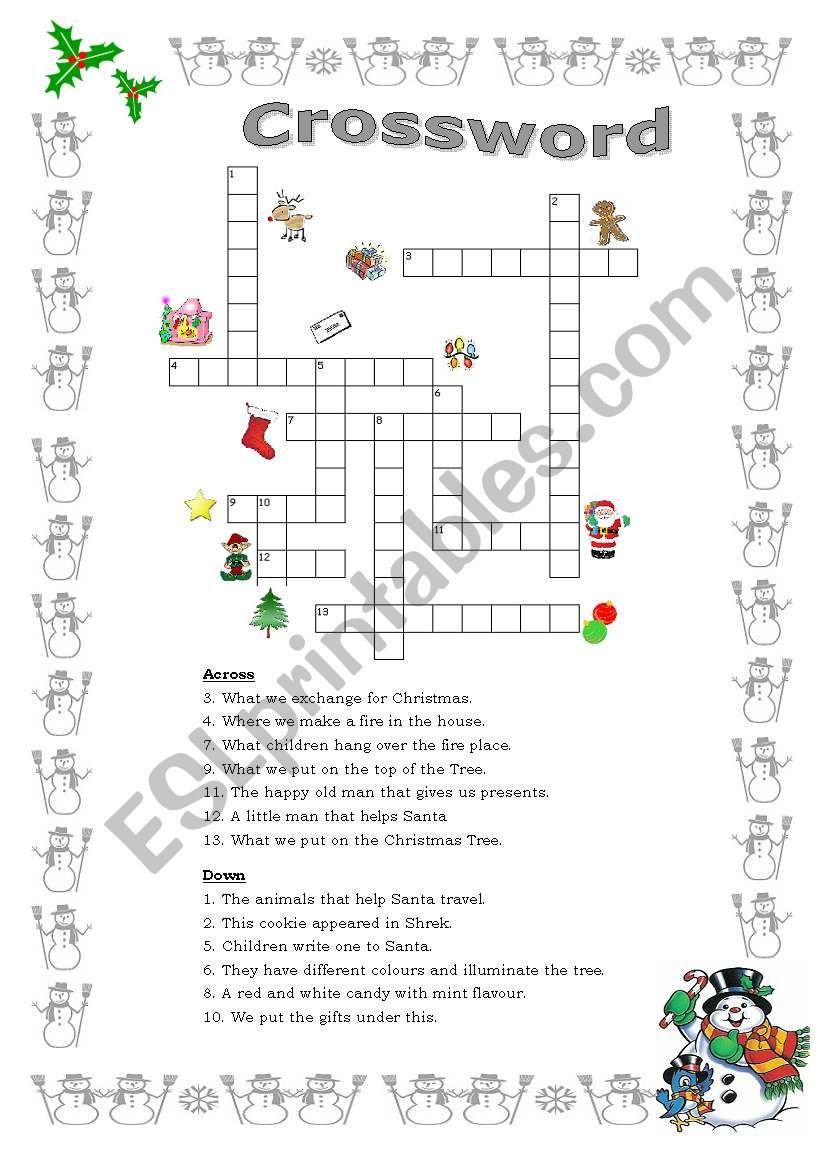 Christmas Vocabulary Crossword - Esl Worksheetpat_Trixa with regard to Crossword Clue Christmas Travelers