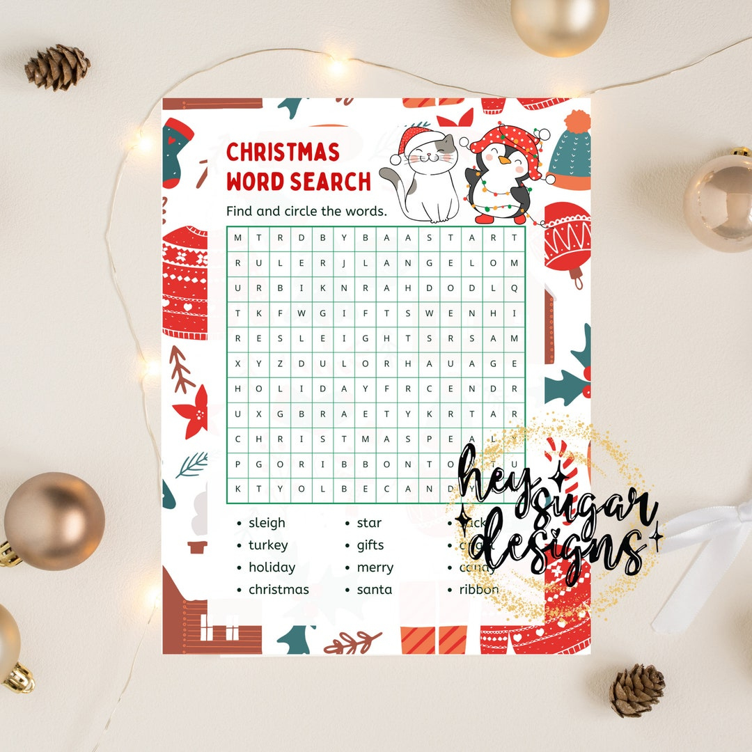 Christmas Word Search, Christmas Game, Printable Game, Puzzle, Cat throughout Christmas Poem Opener Crossword