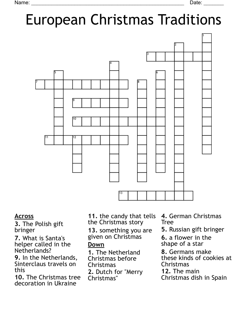 European Christmas Traditions Crossword - Wordmint for German Christmas Carol Crossword