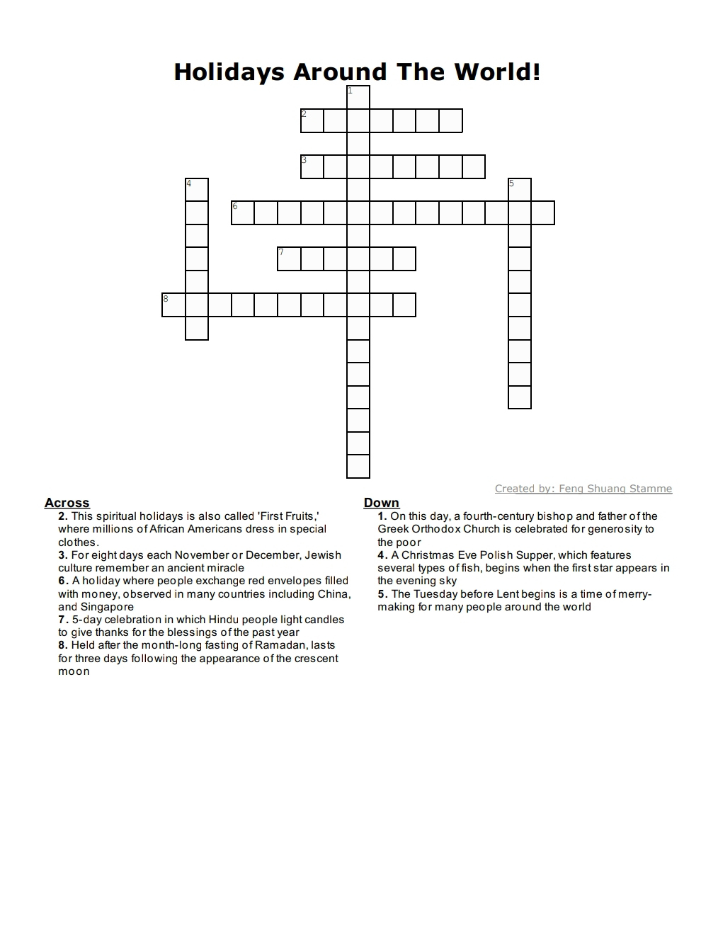 F1 Internantional Students Present Holidays Around The World throughout Christmas Around the World Crossword Puzzle