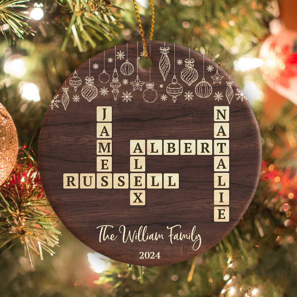 Family Crossword Puzzle Ornament, Custom Family Member Name with Popular Christmas Ornament For One Crossword Clue