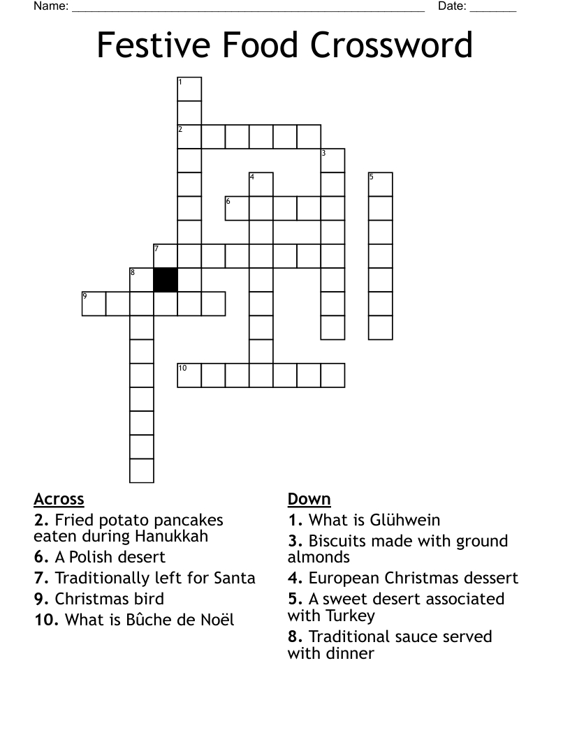 Festive Food Crossword - Wordmint within Christmas Delicacy Crossword Clue
