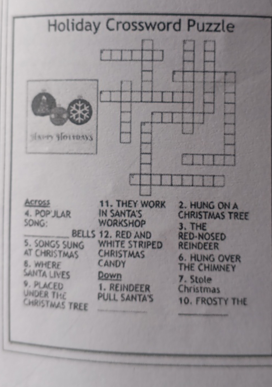 here is a holiday crossword puzzle across popular song bells with christmas song crossword puzzle answers Here Is A Holiday Crossword Puzzle. Across Popular Song: __ Bells with Christmas Song Crossword Puzzle Answers