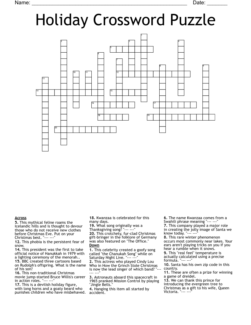 holiday crossword puzzle wordmint throughout white christmas blue singer crossword Holiday Crossword Puzzle - Wordmint throughout White Christmas Blue Singer Crossword