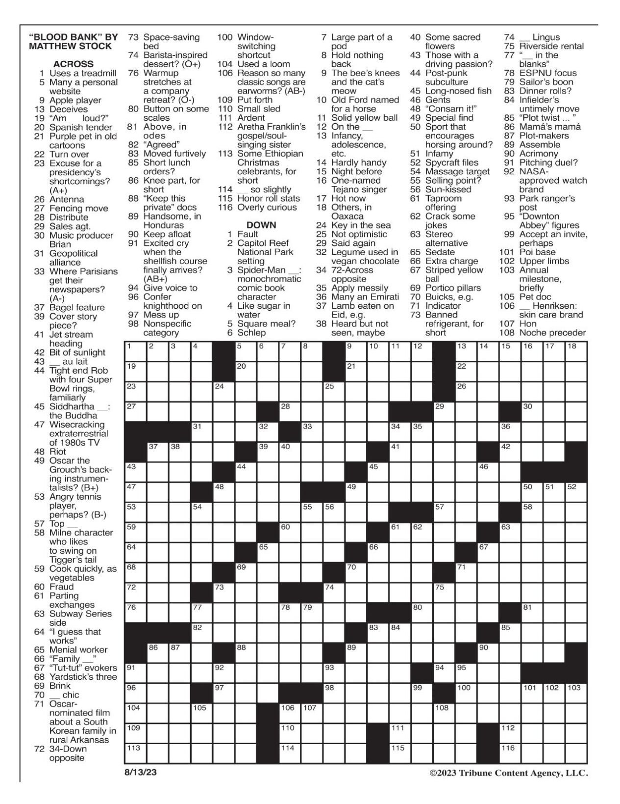 la times crossword aug 13 2023 crosswords yakimaherald with regard to la christmas setting crossword La Times Crossword: Aug. 13, 2023 | Crosswords | Yakimaherald with regard to La Christmas Setting Crossword