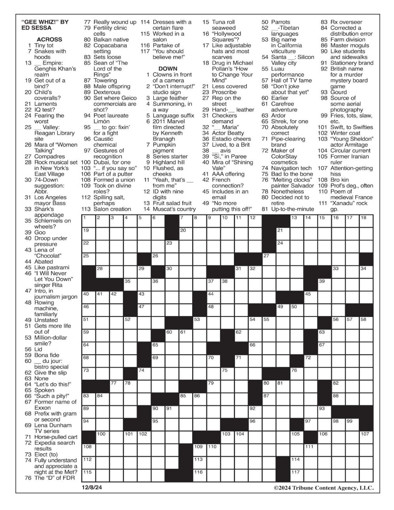 la times crossword dec 8 2024 crosswords yakimaherald in christmas party la times crossword clue La Times Crossword: Dec. 8, 2024 | Crosswords | Yakimaherald in Christmas Party La Times Crossword Clue