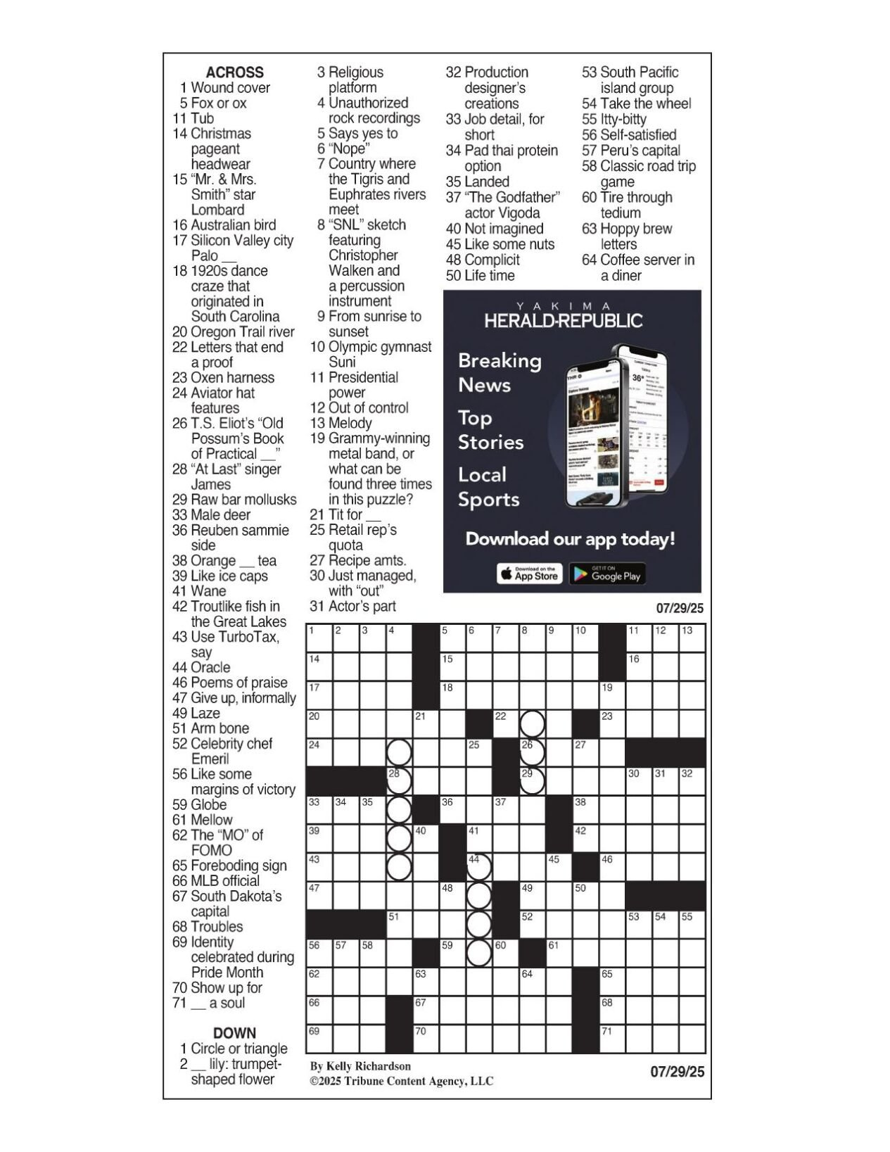 la times crossword july 29 2025 crosswords yakimaherald intended for christmas pageant headwear crossword La Times Crossword: July 29, 2025 | Crosswords | Yakimaherald intended for Christmas Pageant Headwear Crossword