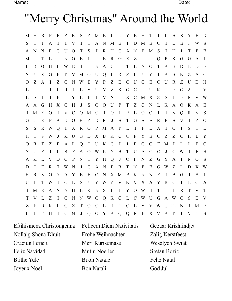 Merry Christmas&amp;quot; Around The World Word Search - Wordmint inside Christmas Around The World Crossword Puzzle
