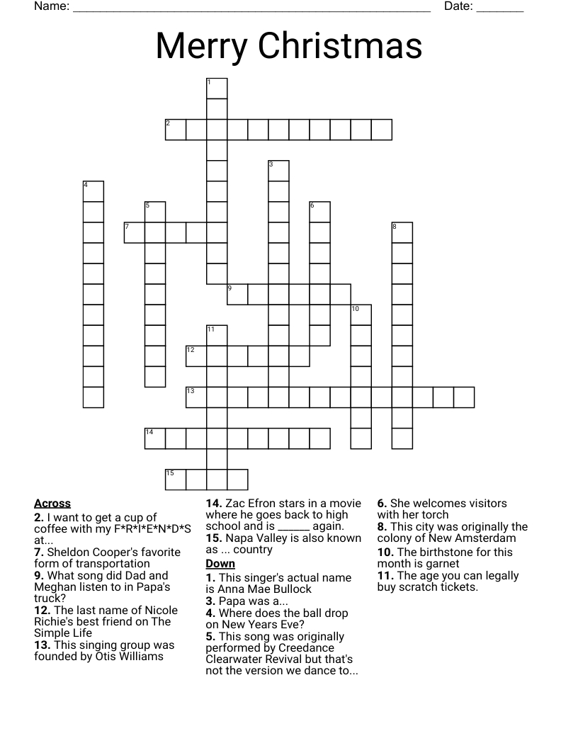 Merry Christmas Crossword - Wordmint within Listen to Christmas Carols Crossword