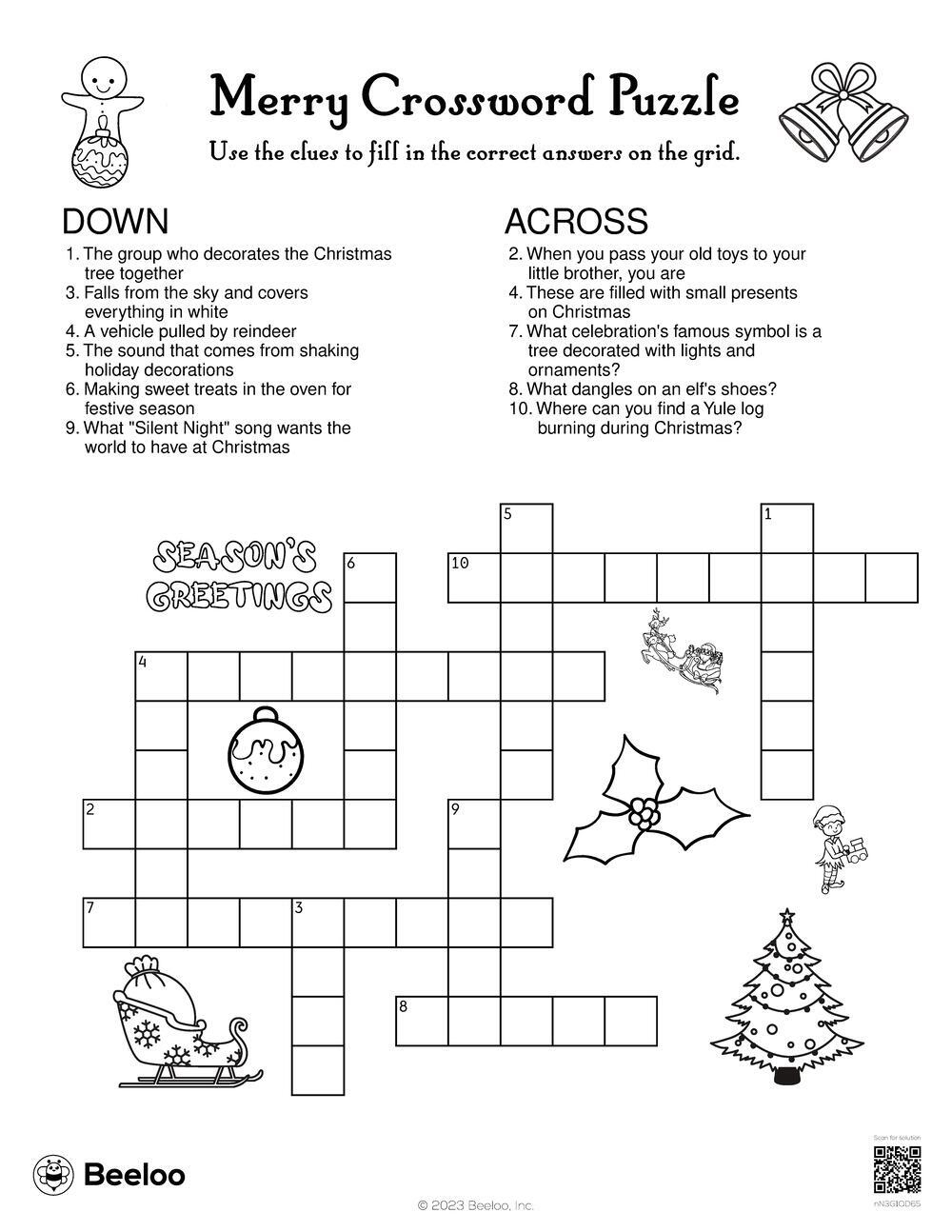 Merry Crossword Puzzle • Beeloo Printable Crafts And Activities for Decorates As A Christmas Tree Crossword