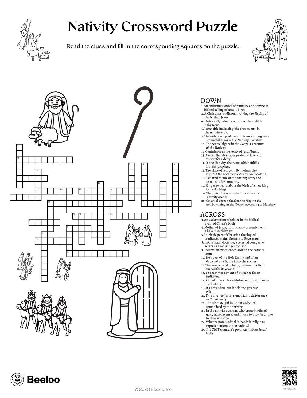 Nativity Crossword Puzzle • Beeloo Printable Crafts And Activities in Christmas Story Crossword Puzzle