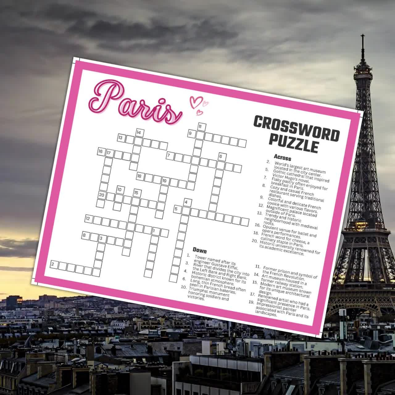 Paris Crossword Puzzle Printable Game, Fun Travel Theme Birthday Activity,  Love France City, French Gathering Word Game Pdf, Parisian Party throughout Christmas in Paris Crossword Clue
