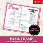 Paris Crossword Puzzle Printable Game, Fun Travel Theme Birthday Inside Christmas In Paris Crossword