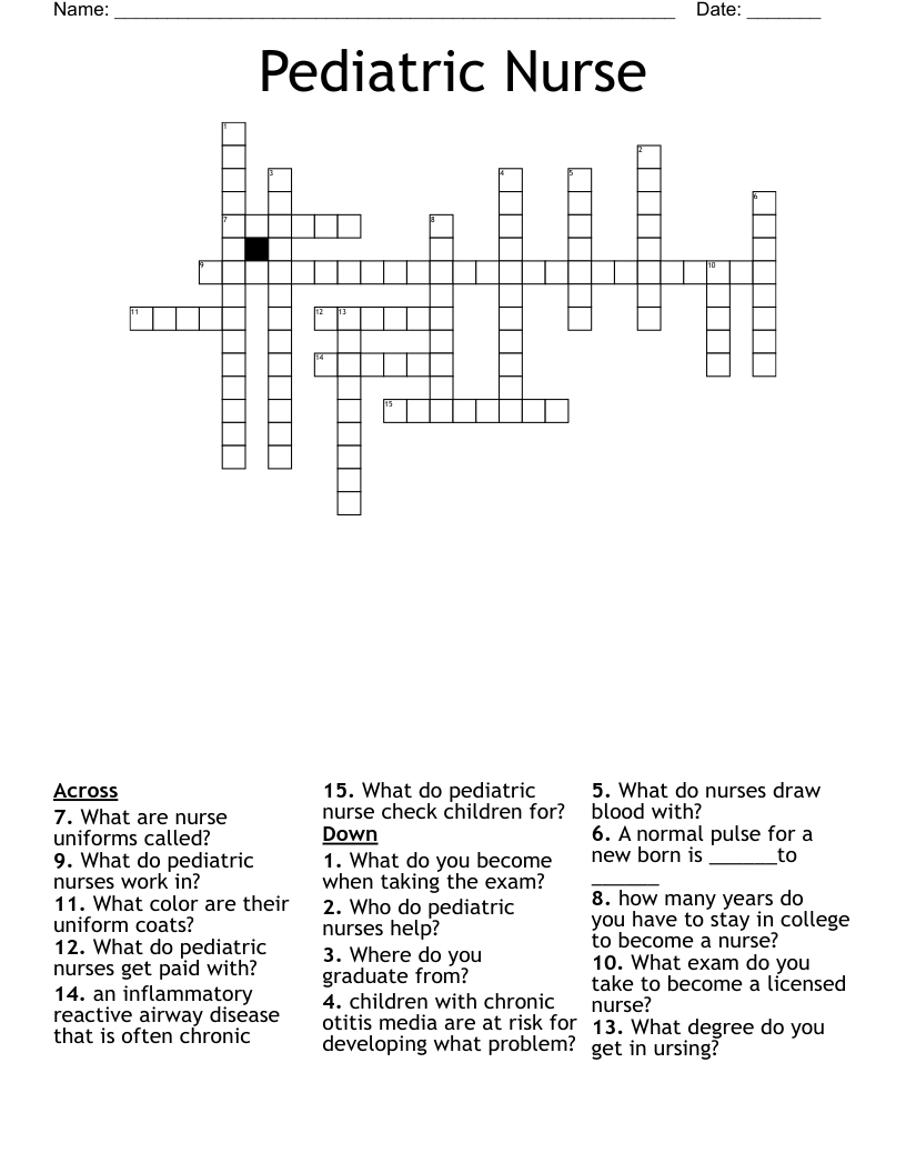 Pediatric Nurse Crossword - Wordmint in Nurse Born on Christmas Day Crossword