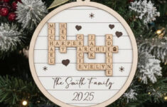 Personalized Family Crossword Wooden Ornament For Christmas Tree regarding Christmas Tree Topper Often Crossword