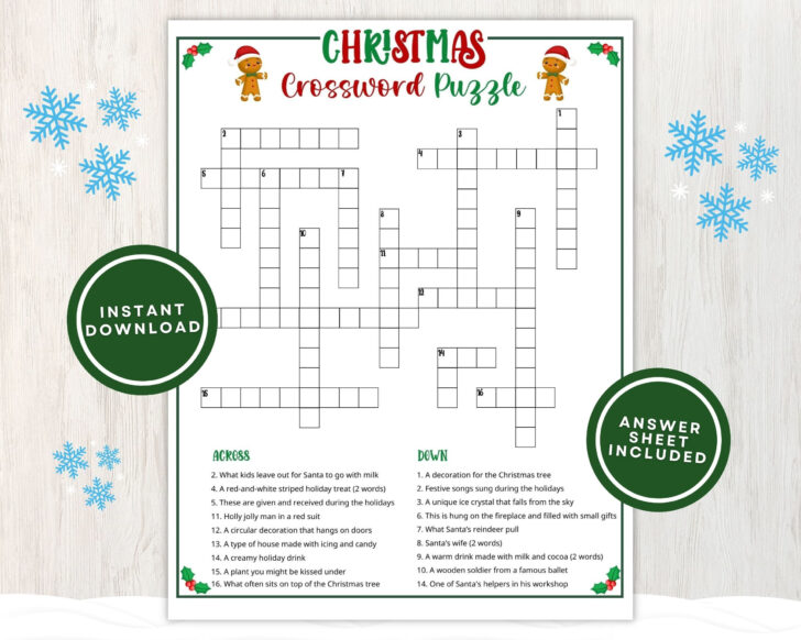Christmas Crossword For Kids Printable Christmas Crossword For Kids Printable