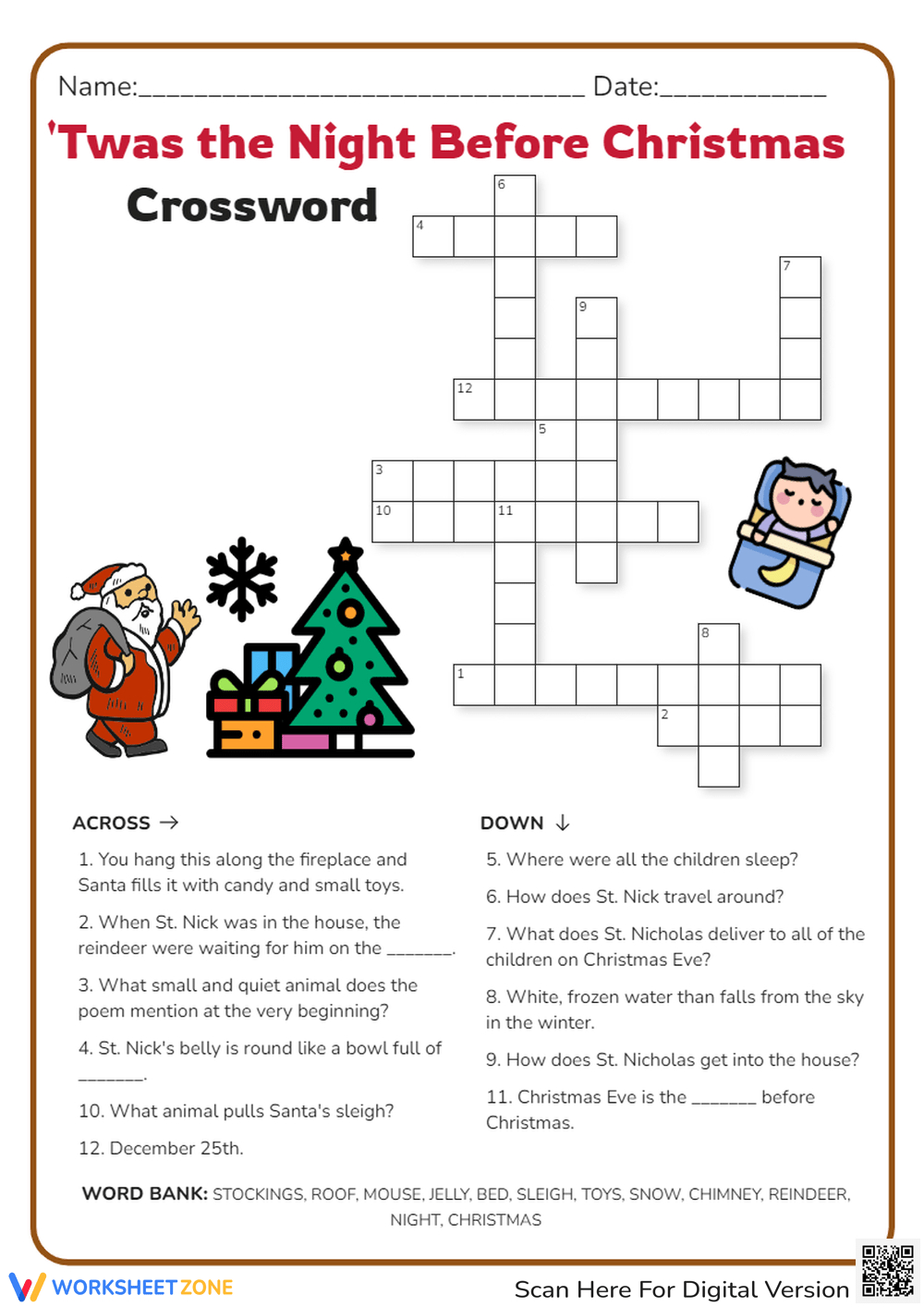 printable grade 7 holidays crossword worksheets download in the night before christmas crossword Printable Grade 7 Holidays Crossword Worksheets Download in The Night Before Christmas Crossword