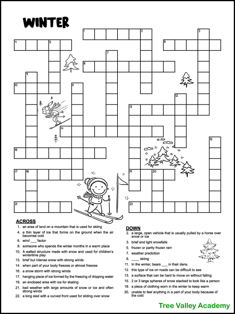 Printable Winter Crossword Puzzles For Kids - Tree Valley Academy inside Free Printable Christmas Crossword Puzzle For Middle School