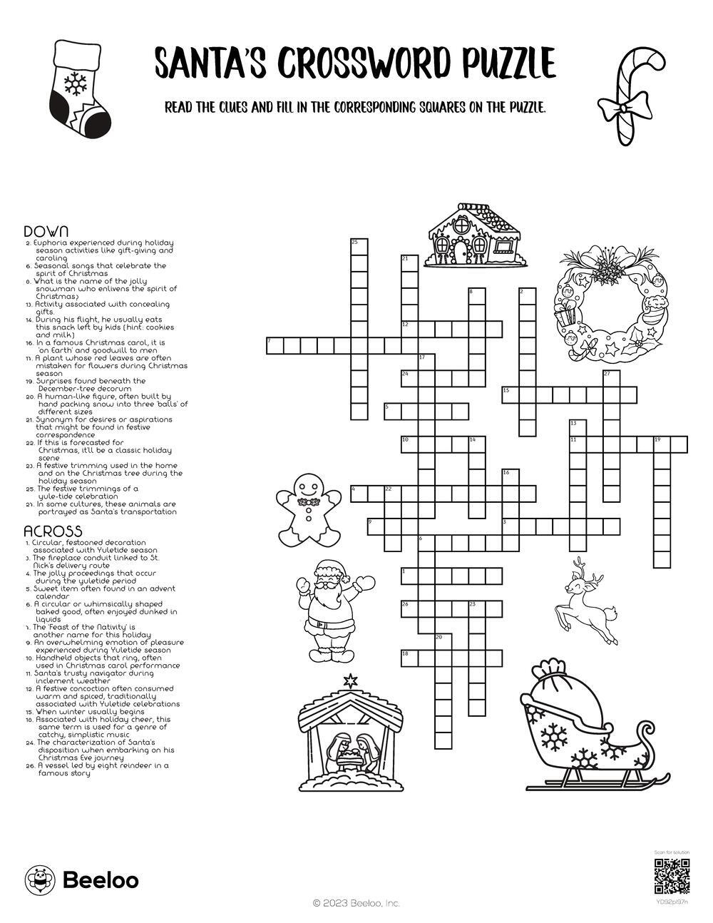 Santa&amp;#039;S Crossword Puzzle • Beeloo Printable Crafts And Activities regarding Santa&amp;amp;#039;s Routes on Christmas Eve Crossword
