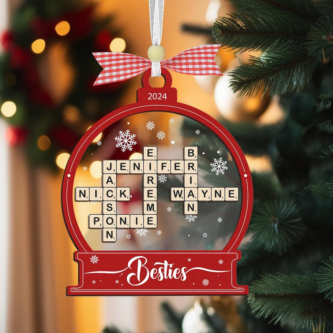 Scrabble Personalized Christmas Ornament, Friend Crossword for Christmas Tree Trim Crossword