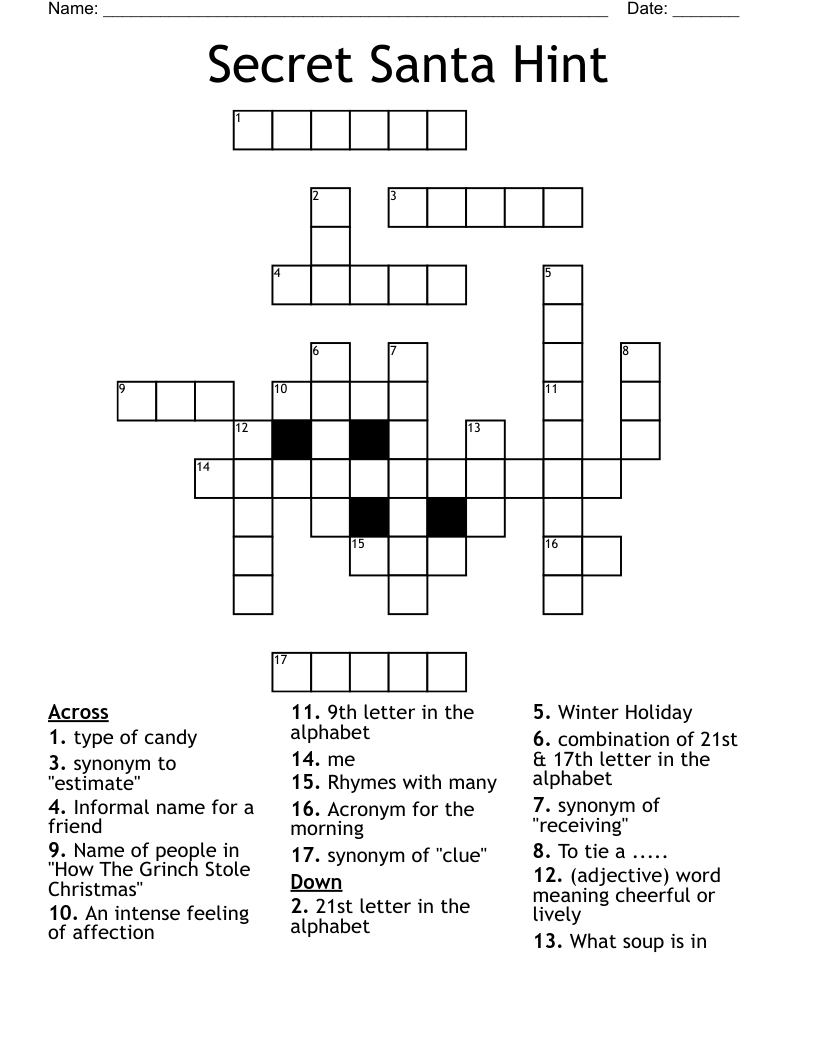 secret santa hint crossword wordmint throughout adjective with christmas crossword clue Secret Santa Hint Crossword - Wordmint throughout Adjective with Christmas Crossword Clue