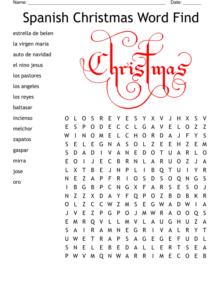 Spanish Christmas Crossword Puzzle