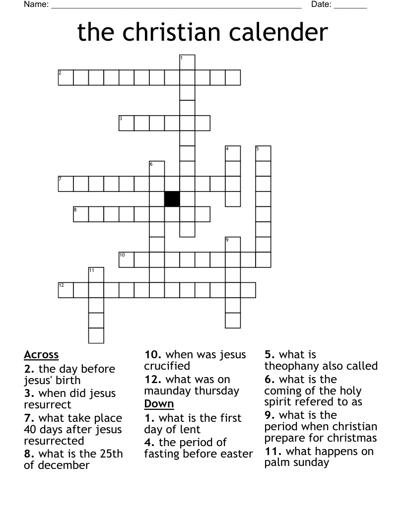The Christian Calender Crossword - Wordmint with Period Leading Up to Christmas Crossword Clue