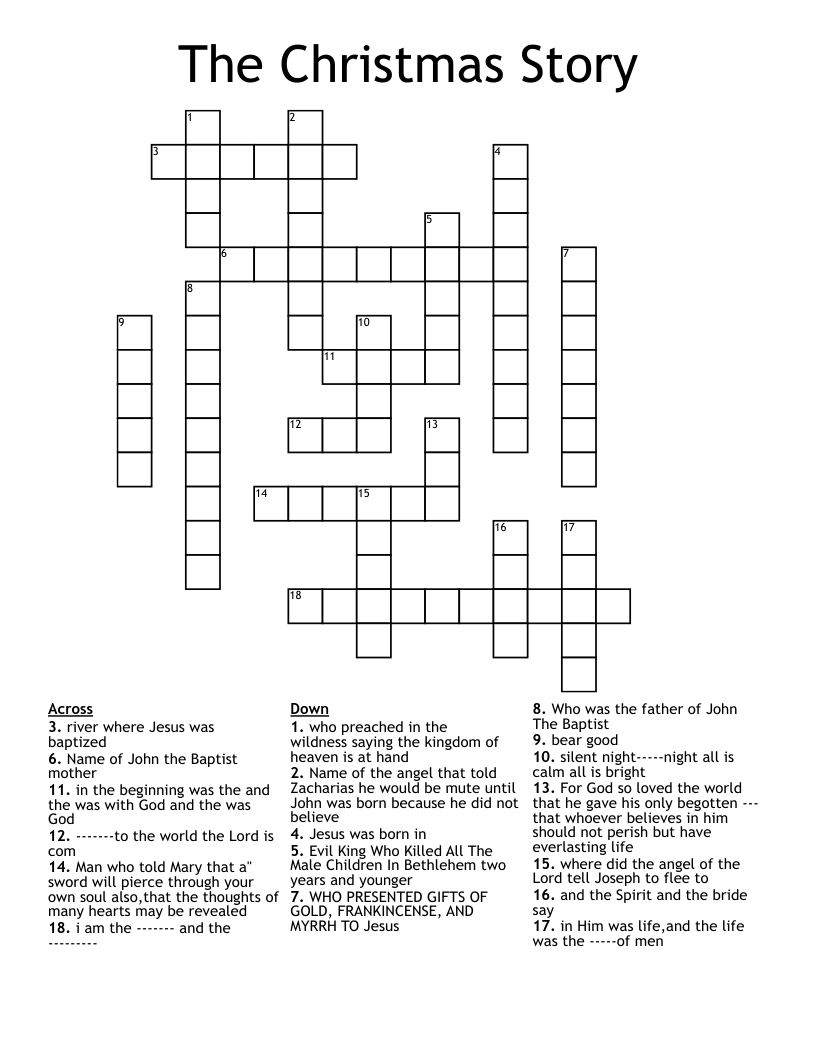 The Christmas Story Crossword - Wordmint inside The Christmas Story Crossword Puzzle Answers