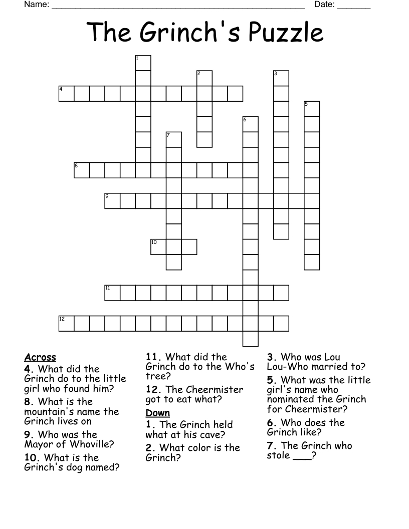the grinchs puzzle crossword wordmint with regard to how the grinch stole christmas crossword puzzle answer key The Grinch'S Puzzle Crossword - Wordmint with regard to How the Grinch Stole Christmas Crossword Puzzle Answer Key