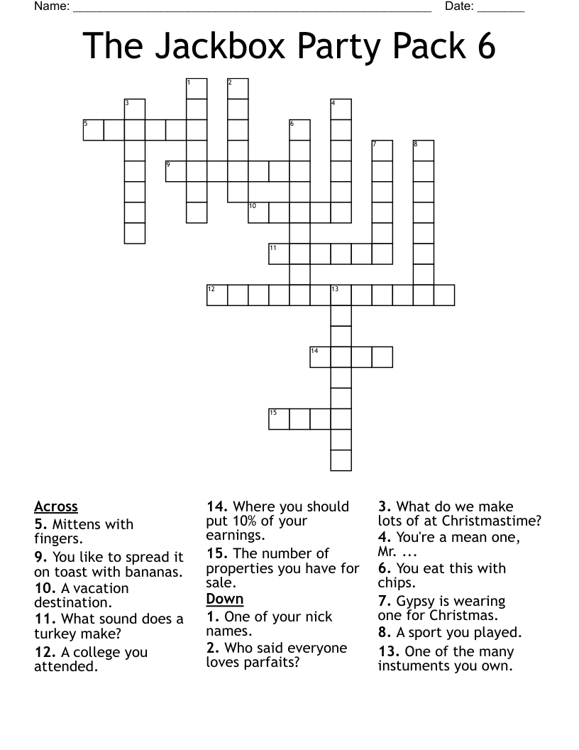 The Jackbox Party Pack 6 Crossword - Wordmint with Christmas Time Sale Crossword