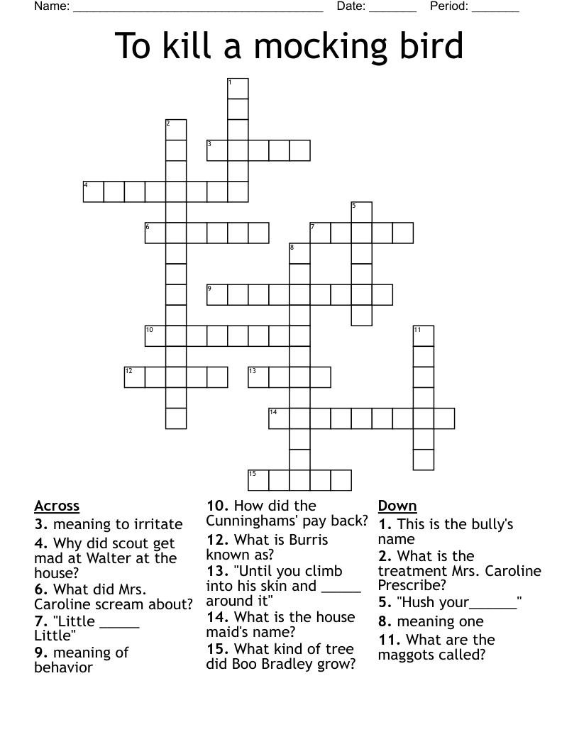 To Kill A Mocking Bird Crossword - Wordmint within Birds in a Christmas Carol Crossword