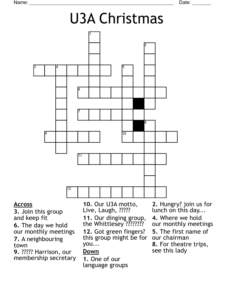 u3a christmas crossword wordmint regarding group on the 11th day of christmas crossword U3A Christmas Crossword - Wordmint regarding Group on the 11th Day of Christmas Crossword