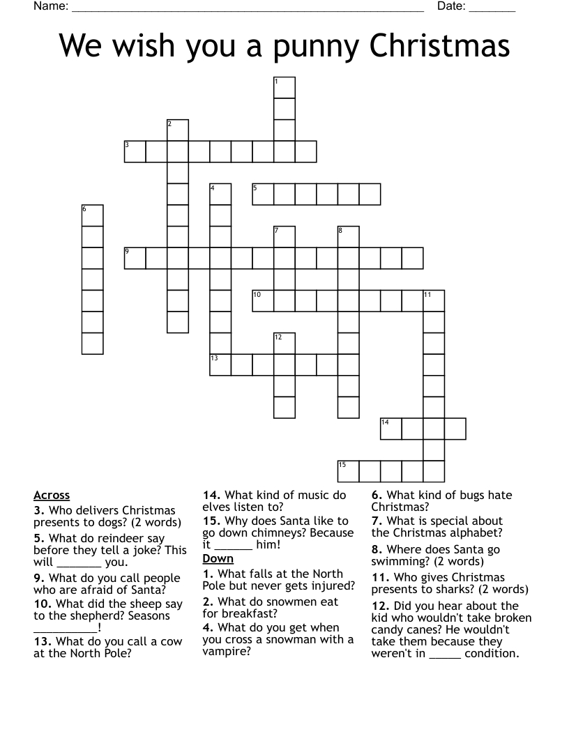 we wish you a punny christmas crossword wordmint throughout white christmas wish crossword We Wish You A Punny Christmas Crossword - Wordmint throughout White Christmas Wish Crossword