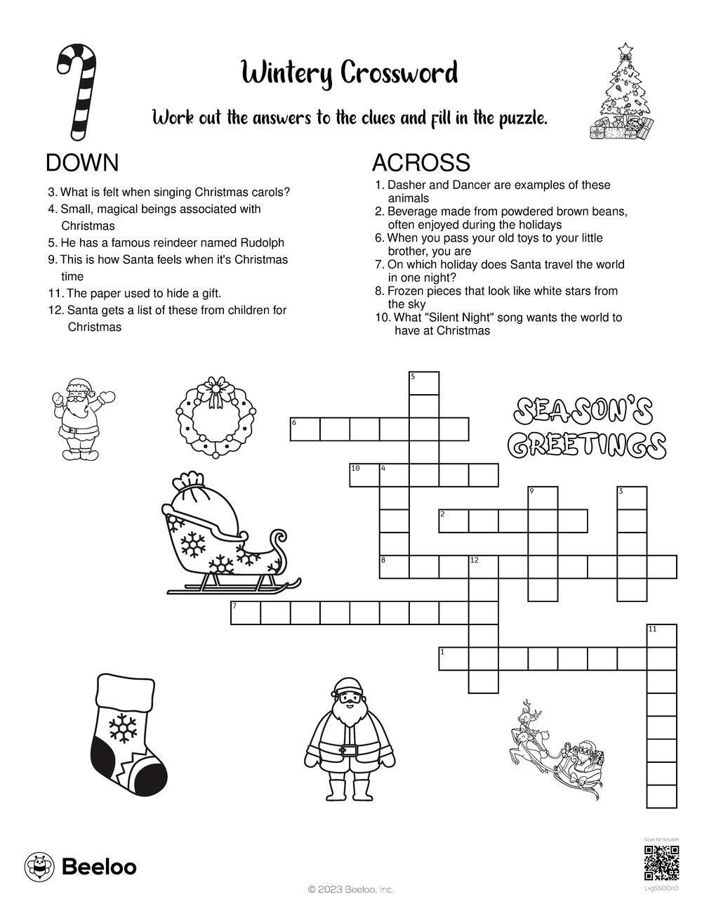 Wintery Crossword • Beeloo Printable Crafts And Activities For Kids in Crossword Clue Christmas Travelers