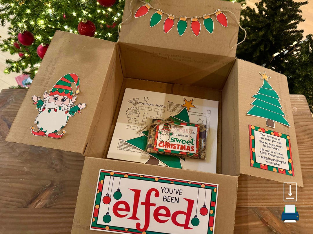 youve been elfed care package printables christmas box decor for college students college care package printables printable box decor etsy pertaining to sticker You'Ve Been Elfed Care Package Printables • Christmas Box Decor For College Students • College Care Package Printables • Printable Box Decor - Etsy pertaining to Sticker On A Christmas Present Crossword Clue